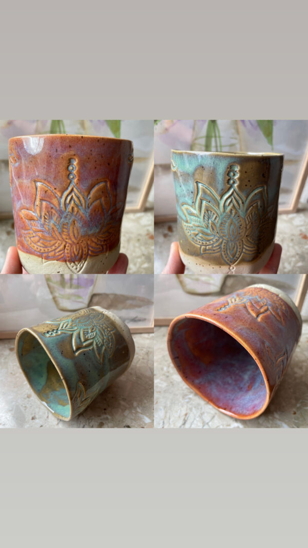 Tasse getöpfert groß rosa pink Kakaozeremonie Töpferei boho Yoga Lotus regional Geschenk Keramik Geschirr kaufen Steingut Steinzeug Tasse getöpfert