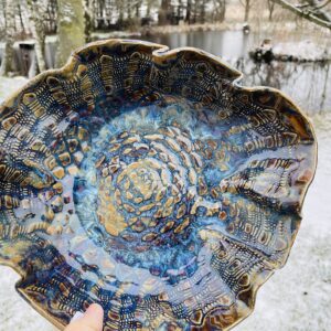 Salatschüssel Keramik Obstschale getöpfert handgemacht bunt blau