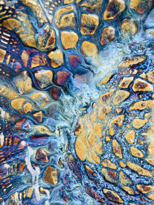 Salatschüssel Keramik Obstschale getöpfert handgemacht bunt blau
