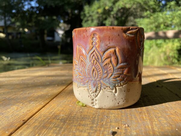 Tasse getöpfert groß rosa pink Kakaozeremonie Töpferei boho Yoga Lotus regional Geschenk
