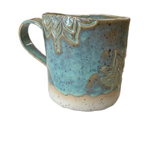 Teetasse getöpfert Keramik handgemacht blau türkis Tee Kaffee boho Lotus Yoga