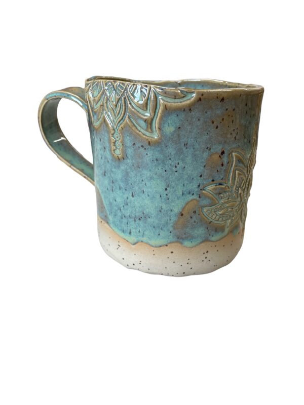 Teetasse getöpfert Keramik handgemacht blau türkis Tee Kaffee boho Lotus Yoga
