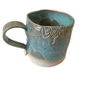 Teetasse getöpfert Keramik handgemacht blau türkis Tee Kaffee boho Lotus Yoga