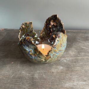 Keramik Teelichthalter getöpfert handgemacht gold Deko
