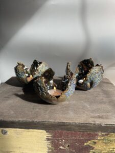 Luxus Deko Wohnzimmer Keramik Teelichthalter getöpfert handgemacht gold Deko