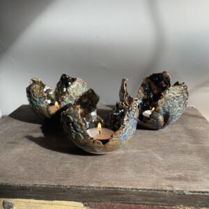 Keramik Teelichthalter getöpfert handgemacht gold Deko