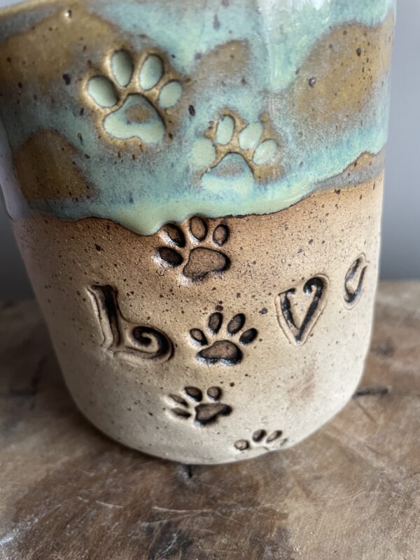 Pfotenabdruck Tasse Hundemama handgemacht Keramik getöpfert Hundepapa Hund