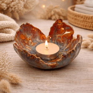 Keramik Windlicht handgemacht Geschenkidee Lotus Kerzenhalter rosa blau