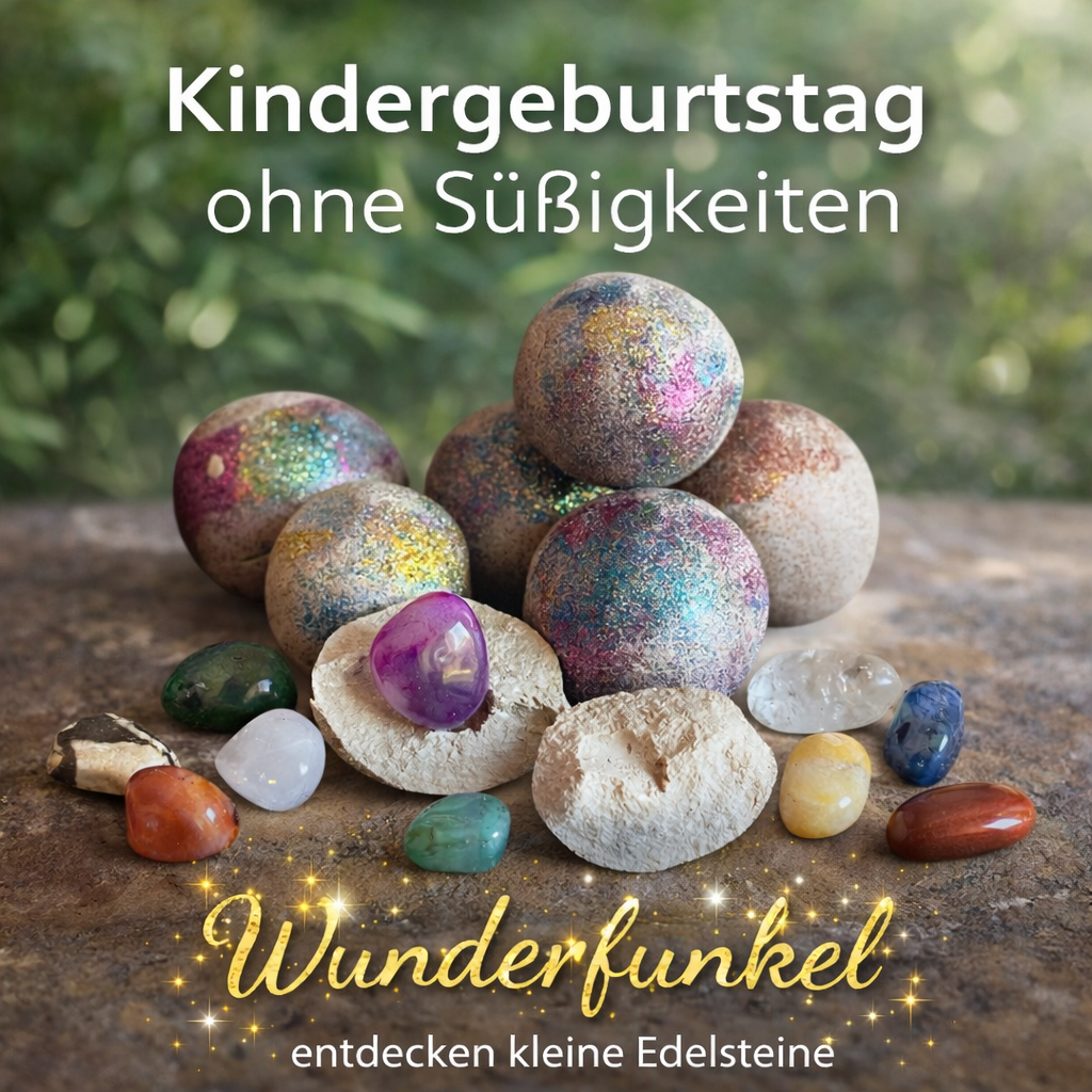 Mitgebsel Kindergeburtstag ohne Süßigkeiten Wunderfunkel mit Edelstein als nachhaltiges Gastgeschenk