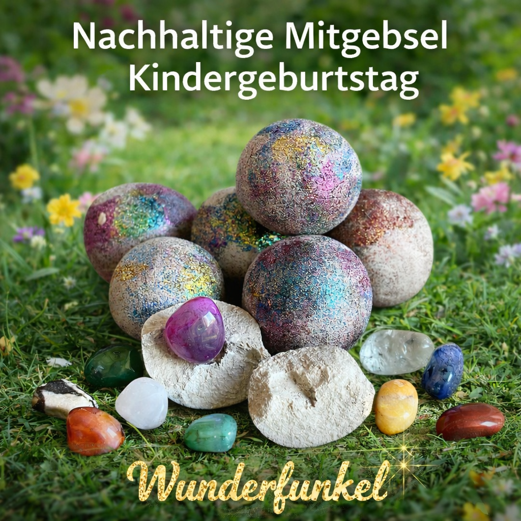 Nachhaltige Mitgebsel Kindergeburtstag Wunderfunkel mit Edelstein Überraschung als nachhaltiges Gastgeschenk
