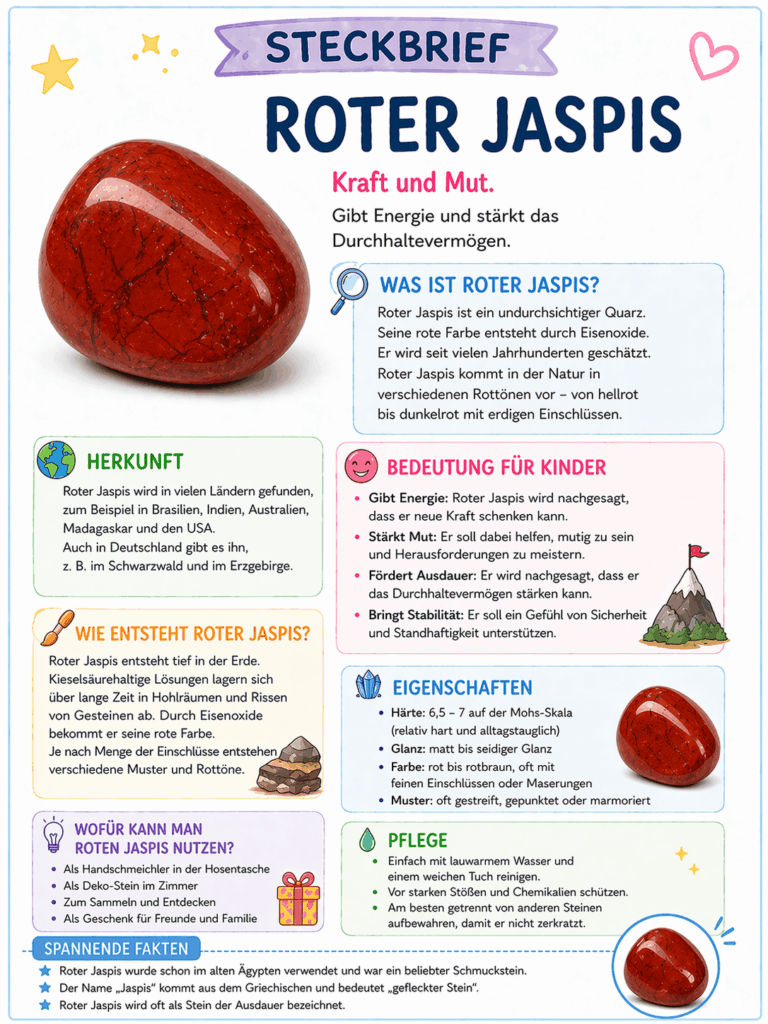 Steckbrief roter Jaspis Kinder Mineralien sammeln Wunderfunkel