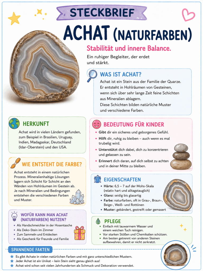 Wunderfunkel mit echtem Edelstein als besonderer Glücksbringer Steckbrief Achat Kinder Mineralien sammeln Wunderfunkel