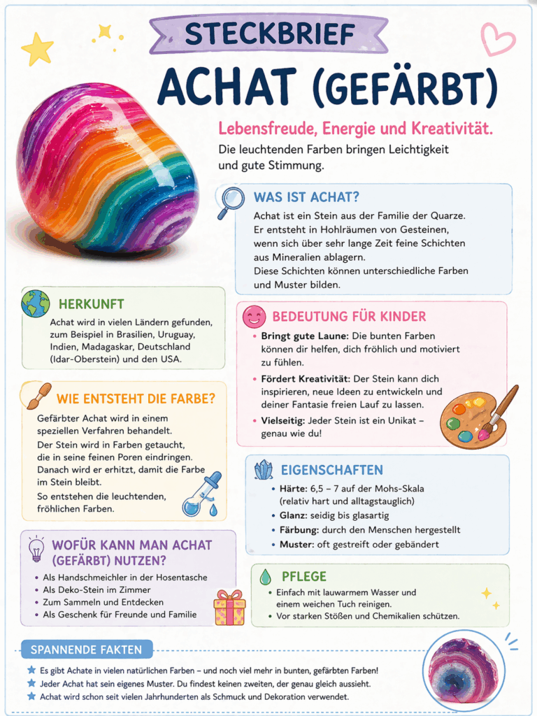 Steckbrief Achat bunt Kinder Mineralien sammeln Wunderfunkel
