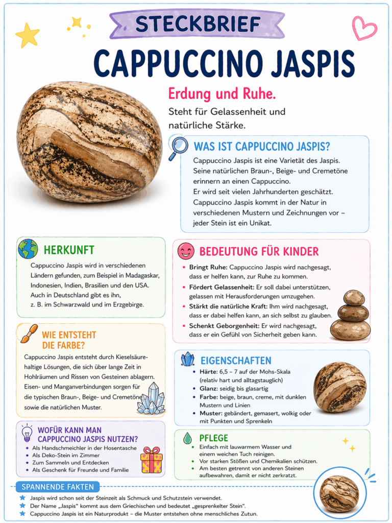 Steckbrief Cappuchino Jaspis Kinder Mineralien sammeln Wunderfunkel