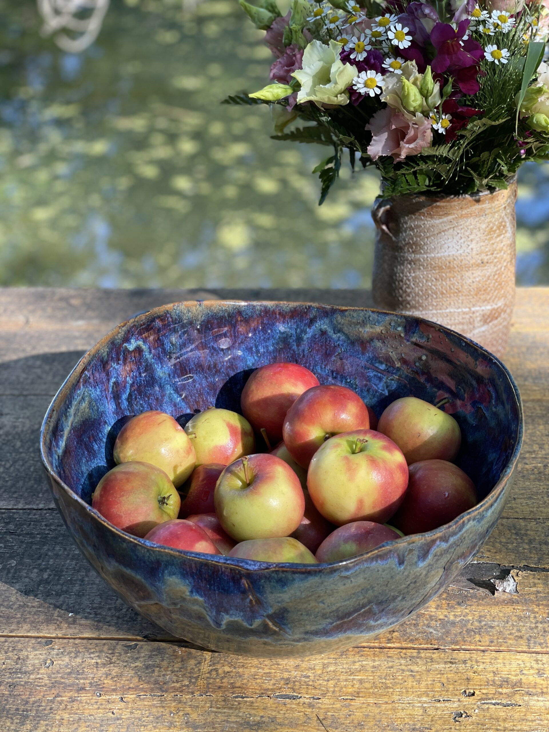 Obstschale Keramik groß blauhandgemacht