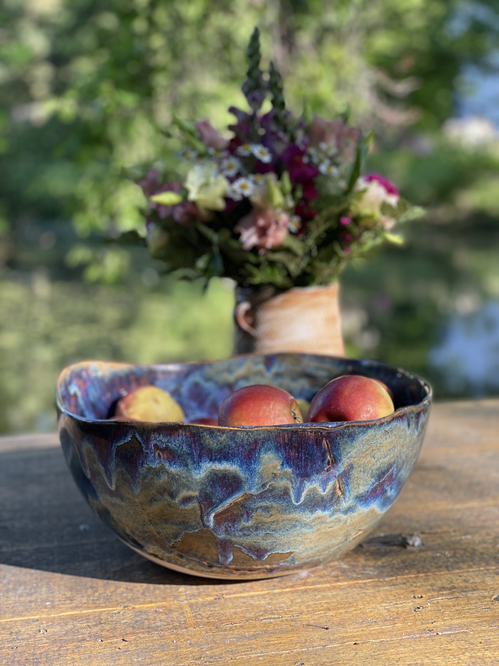Obstschale Keramik groß blauhandgemacht