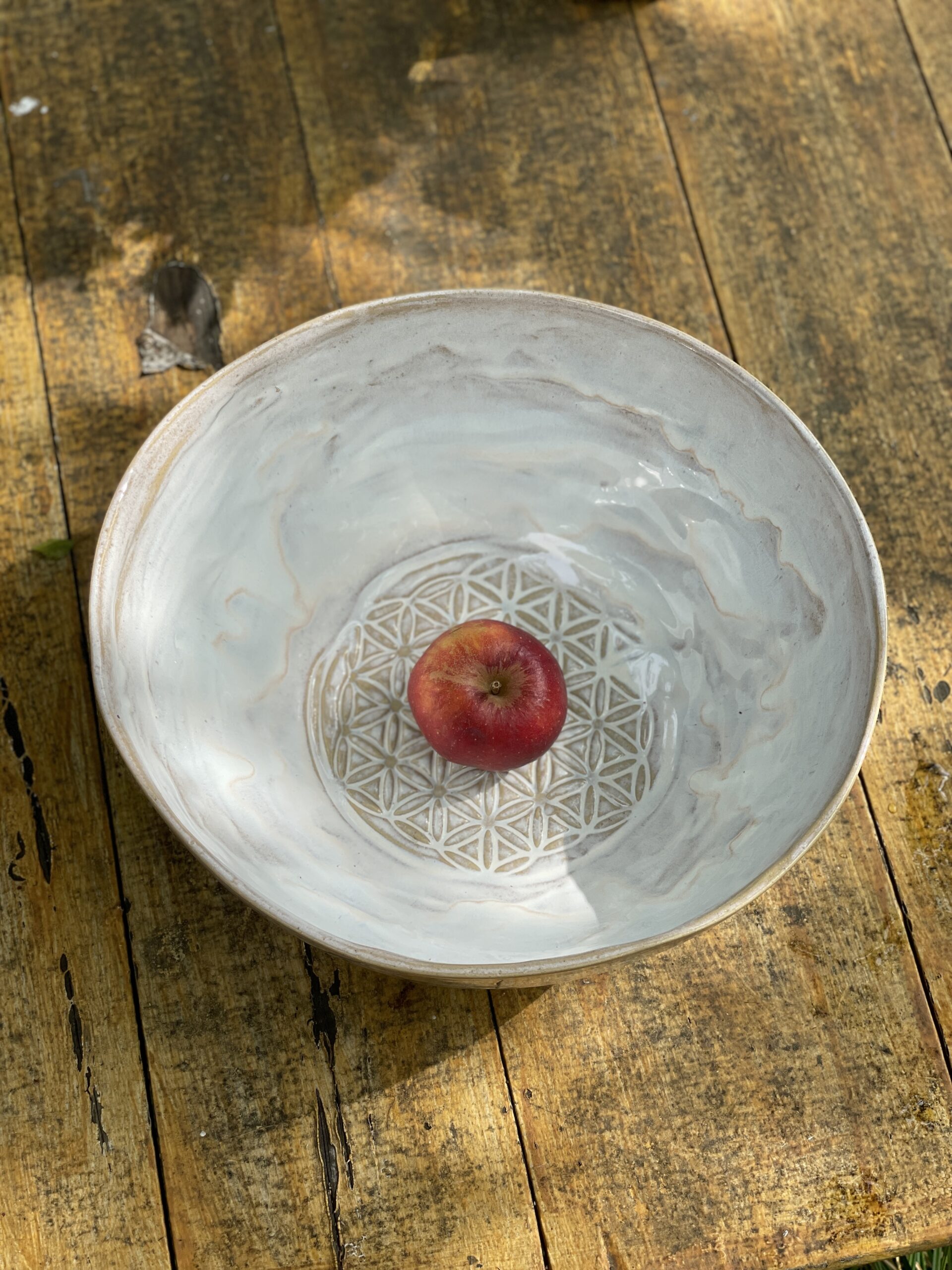 Große Obstschale Keramik Weiß handgemacht