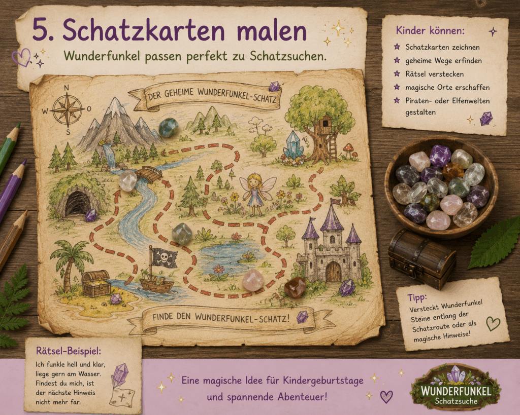 Schatzkarte Kindergeburtstag basteln Ideen Wunderfunkel Edelsteine