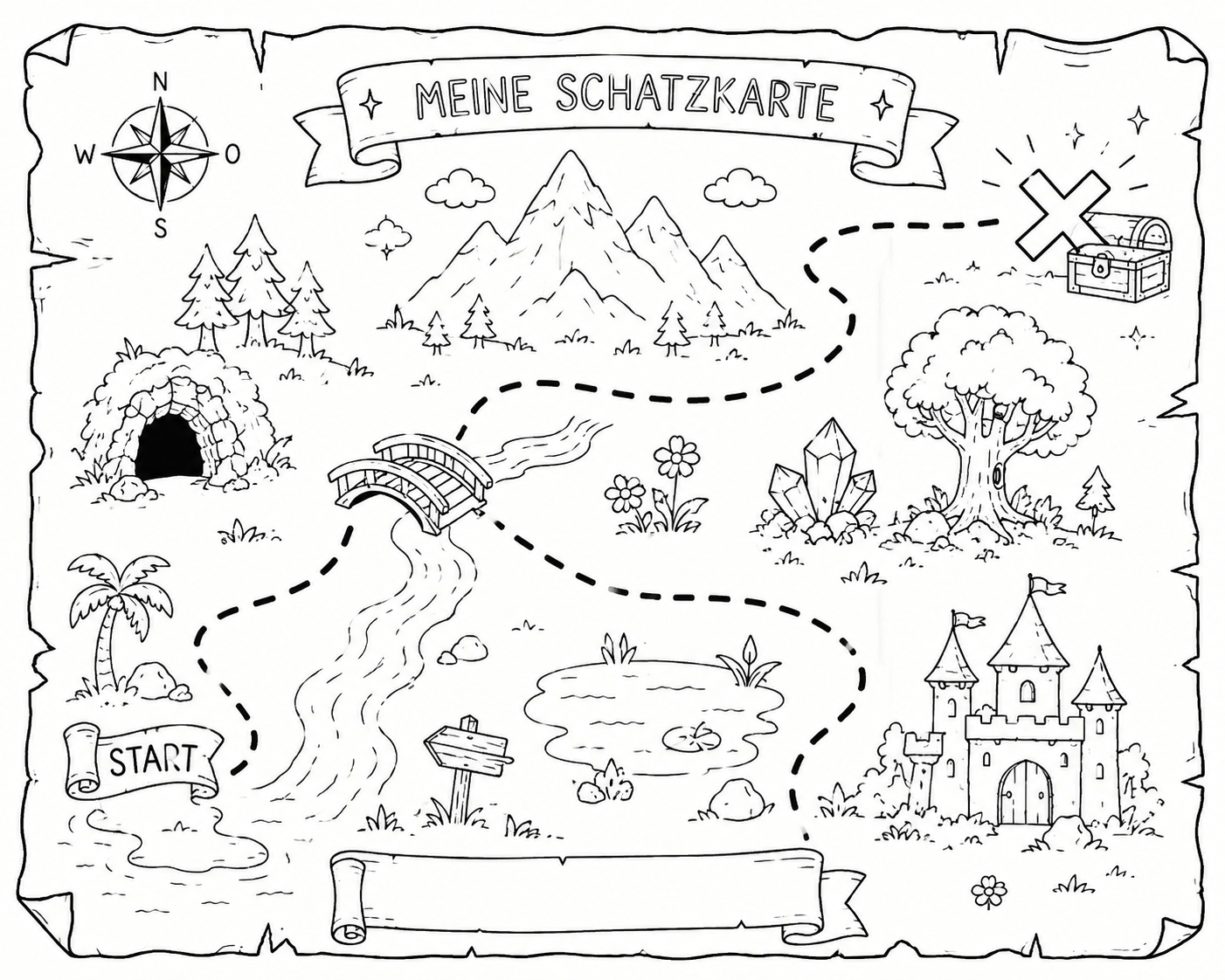 Schatzkarte zum Ausmalen und Ausdrucken Kindergeburtstag