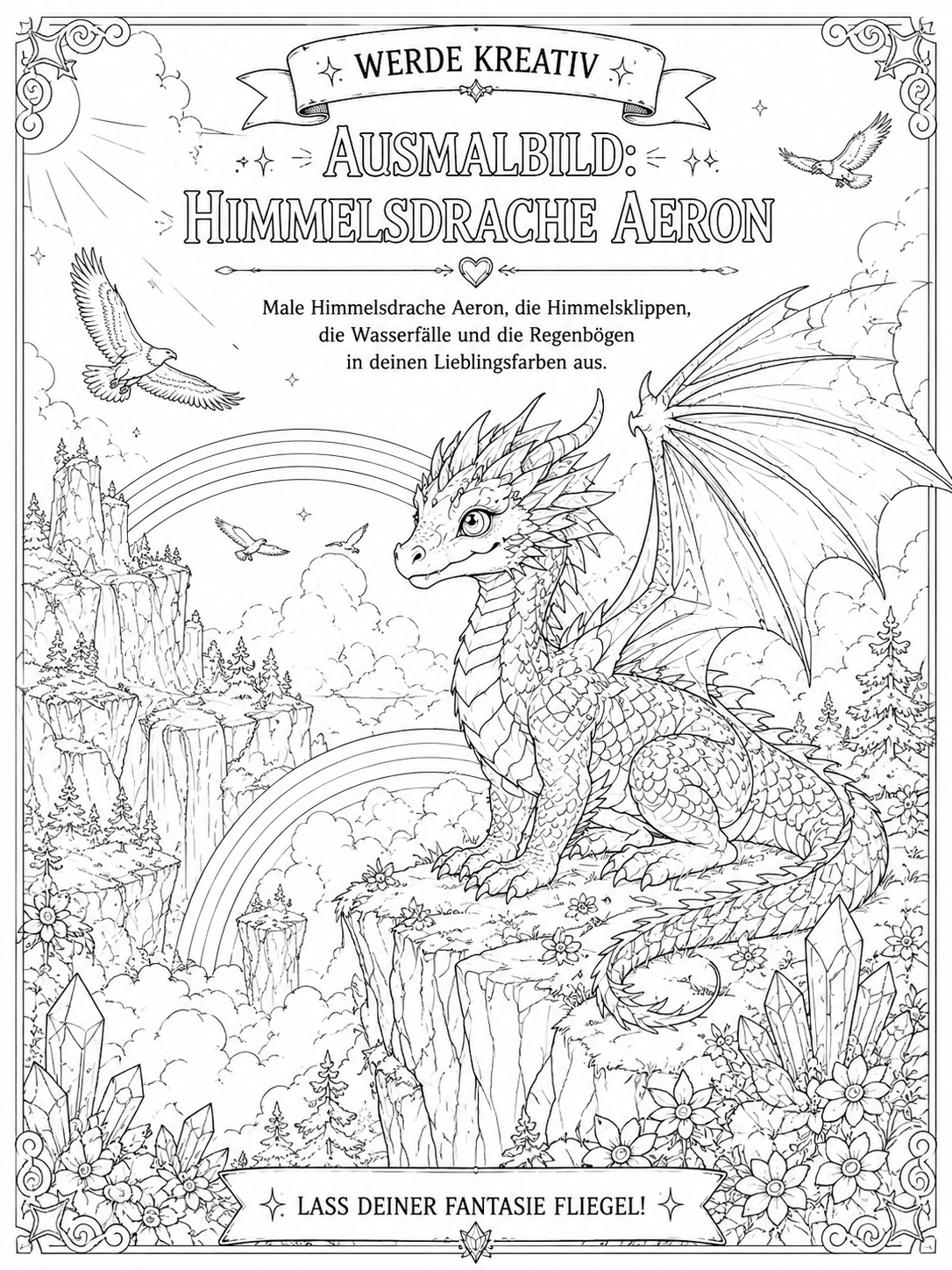 Himmelsklippen Himmelsdrache Aeron basteln Wunderfunkel Welt basteln mini abenteuer mit Kindern Wunderfunkel ausmalbild