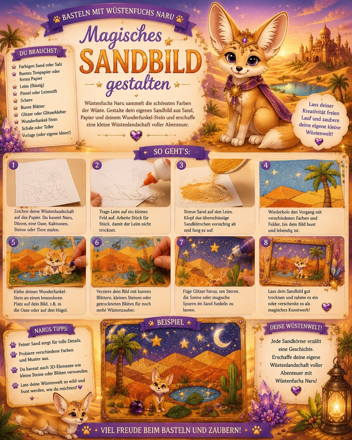 Sanddünen Wüstenfuchs Naru Wunderfunkel Welt basteln Sand Bilder Sanddünen Wüstenfuchs Naru basteln Wunderfunkel Welt basteln mini abenteuer mit Kindern Wunderfunkel ausmalbild