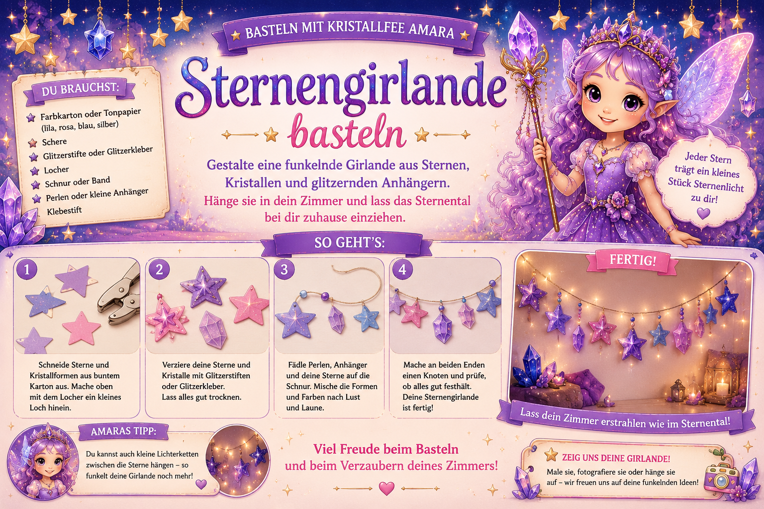 Sternengirlande basteln Sternental Wunderfunkel Welt