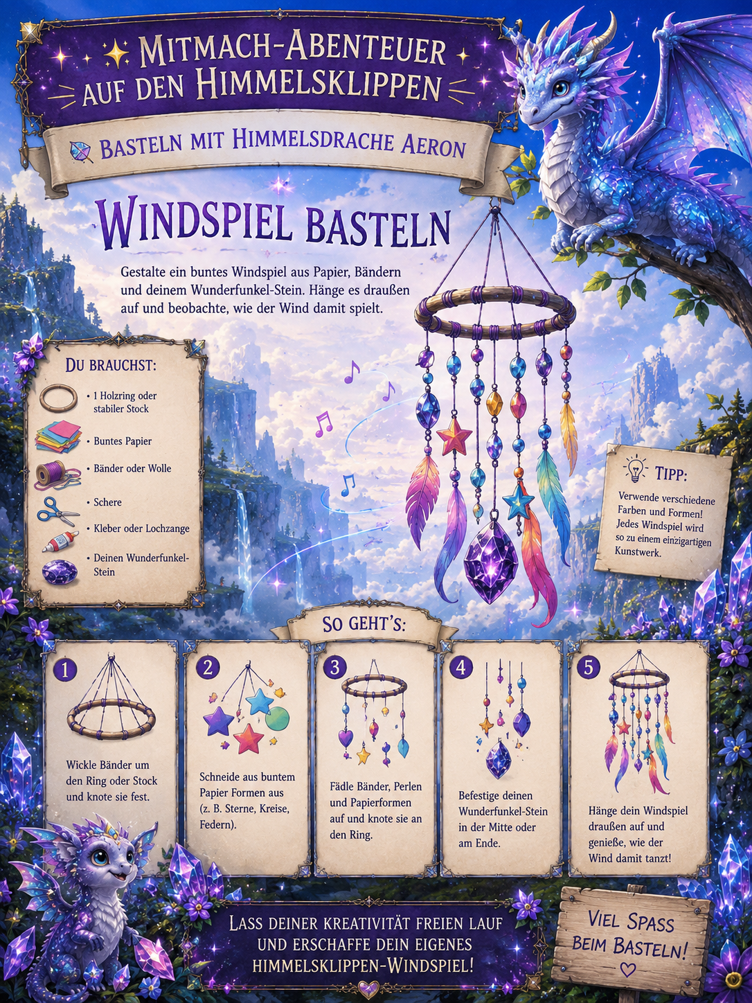 Himmelsklippen Himmelsdrache Aeron basteln Wunderfunkel Welt basteln mini abenteuer mit Kindern Wunderfunkel ausmalbild