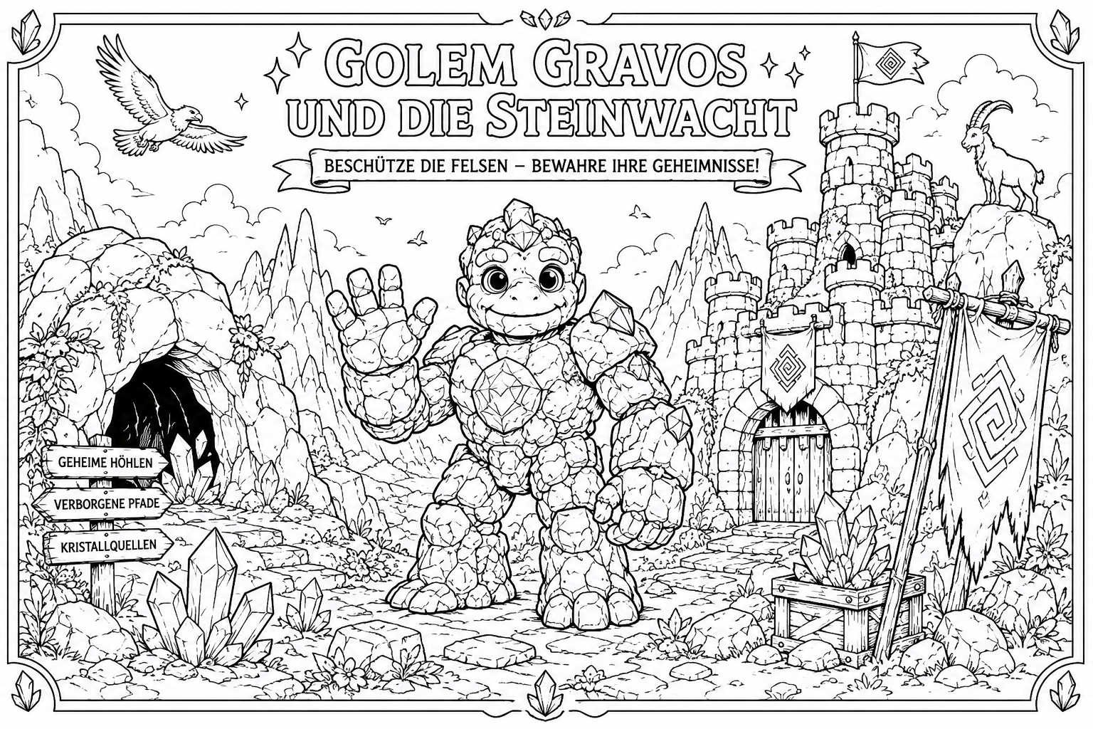 Steinwacht Wunderfunkel Welt basteln mini abenteuer mit Kindern Wunderfunkel ausmalbild
