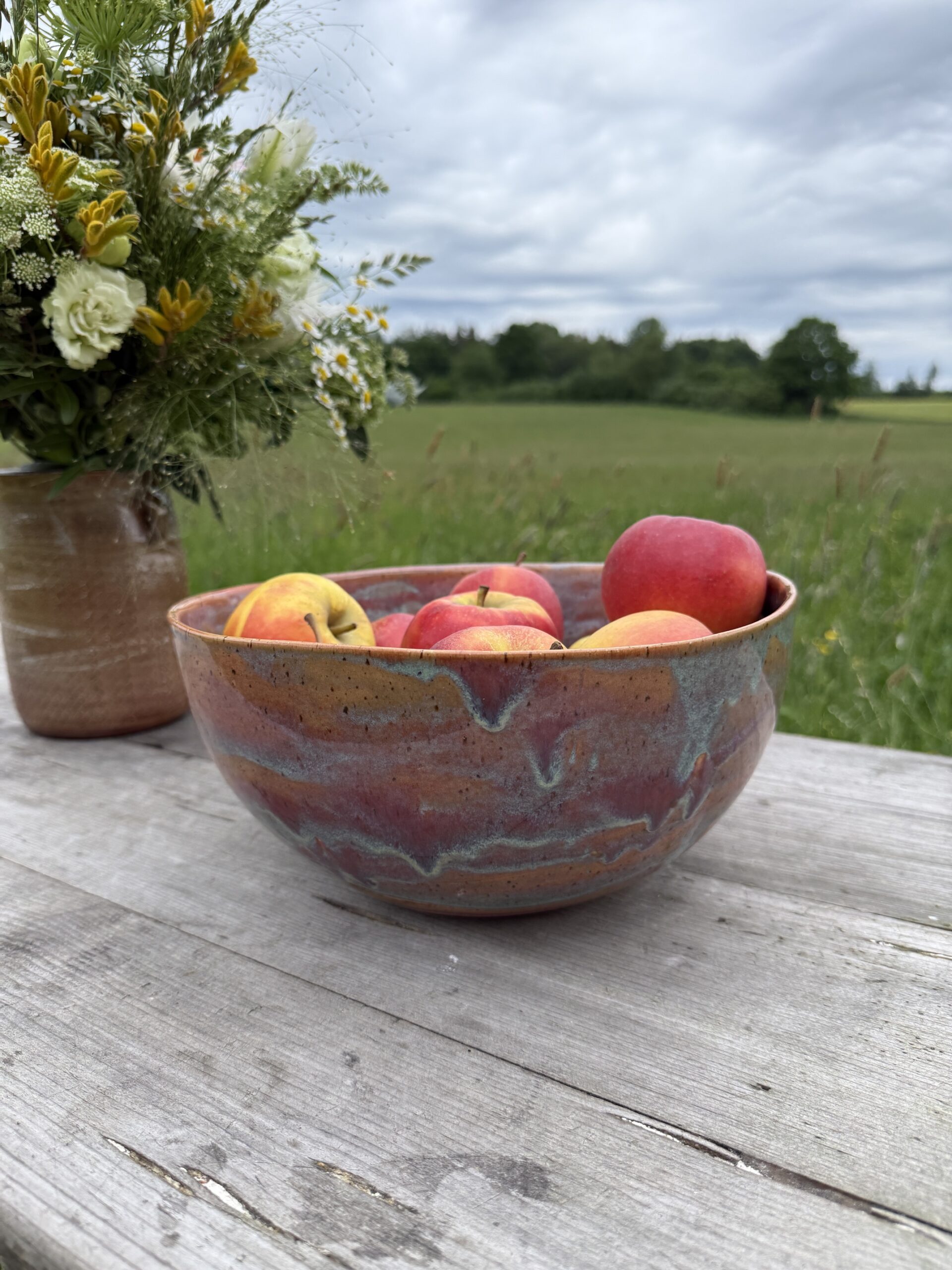 Große Obstschale Keramik pink Salatschüssel