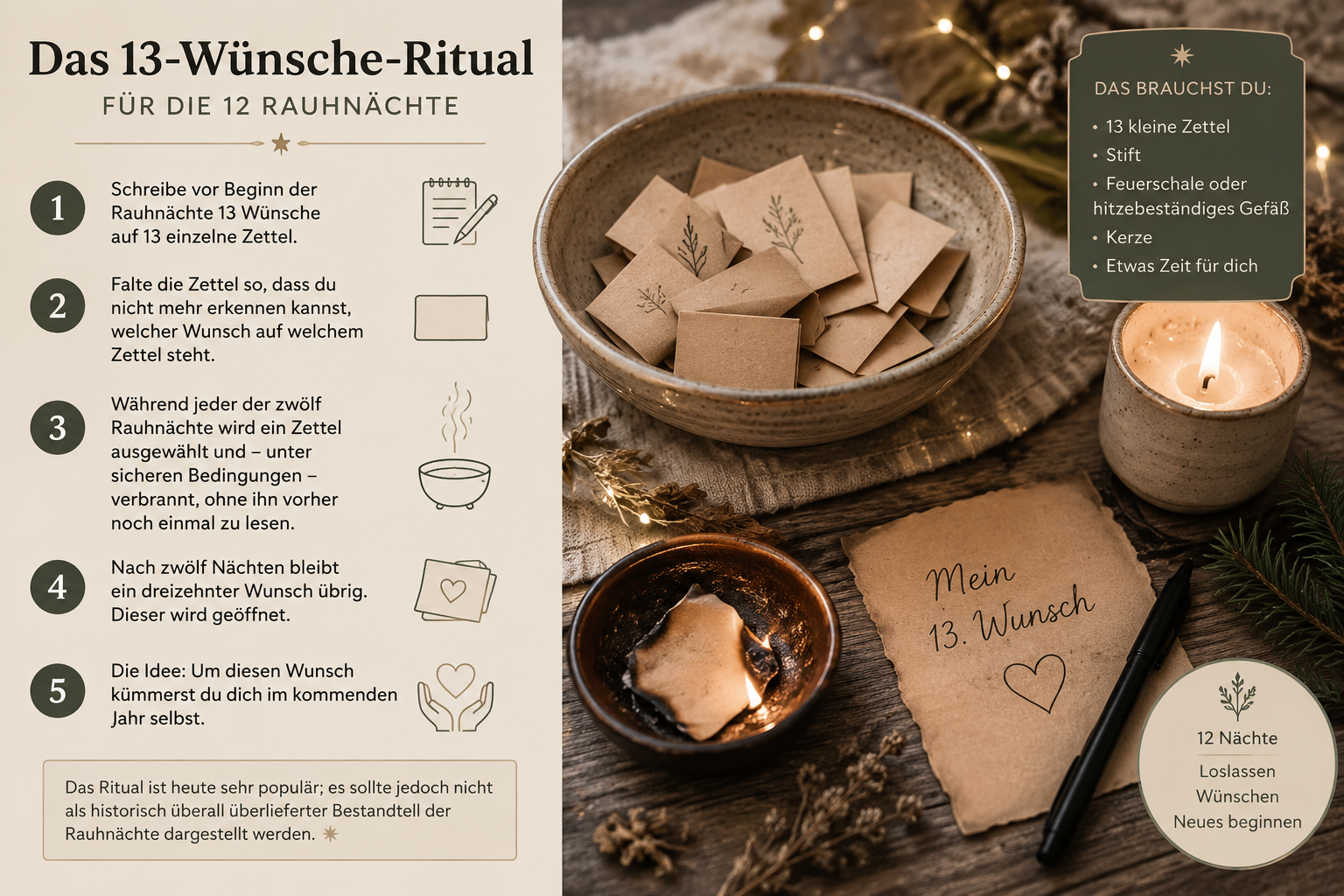 13-Wünsche-Ritual für die 12 Rauhnächte – Anleitung mit 13 Wunschzetteln, Räucherschale und Ritual für die Rauhnächte