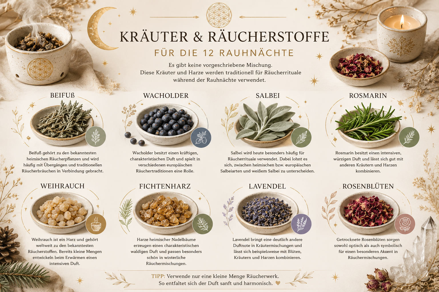 Die 12 Rauhnächte und ihre Bedeutung mit Terminen, Ritualideen und Räuchermischungen